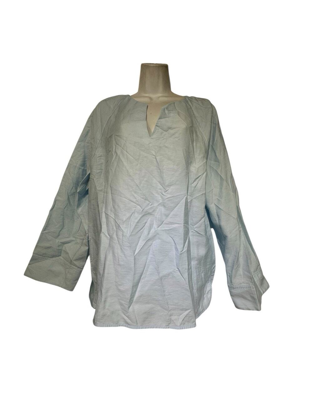 BLDWN Light Blue V-Neck Blouse Peasant CottageCore Capsule Lagenlook Size M